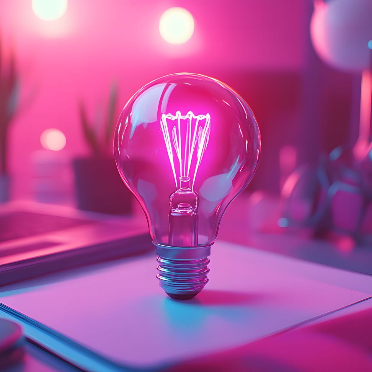 Light bulb resting on a laptop symbolizing creative ideas and digital content creation in modern technology.
